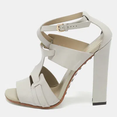 Tod's Grey Leather Cutout Block Heel Ankle Strap Sandals In Gray