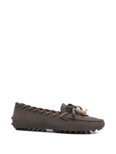 Tod's Grey Leather Flat Shoes In Multi
