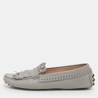 Tod's Grey Leather Loafers In Gray