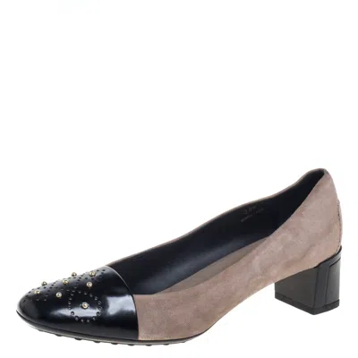 Tod's Grey Suede And Leather Metal Embellishment Slip On Pumps In Multi