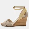 Tod's Grey Suede And Patent Leather Wedge Ankle Strap Sandals In Neutral