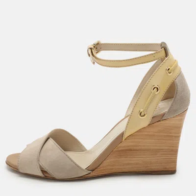 Tod's Grey Suede And Patent Leather Wedge Ankle Strap Sandals In Multi