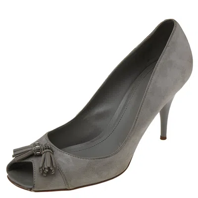 Tod's Grey Suede Embellished Fringe Peep Toe Pumps In Gray