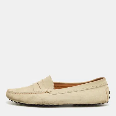 Tod's Grey Suede Gommino Penny Loafers In Gray