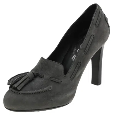 Tod's Grey Suede Tassel Loafer Pumps In Black