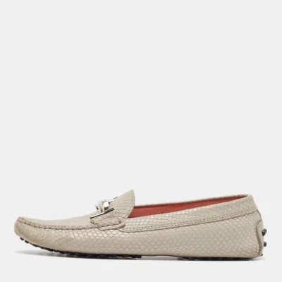 Tod's Grey Textured Leather Double T Buckle Loafers In Multi