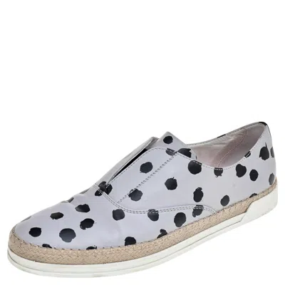 Tod's Grey/black Dot Printed Leather Francesina Espadrille Slip On Sneakers In Gray
