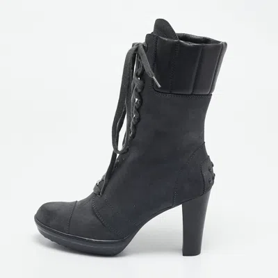 Tod's Grey/black Suede And Leather Ankle Boots In Gray