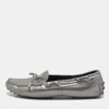 Tod's Grey/silver Textured Suede Bow Slip On Loafers In Gray
