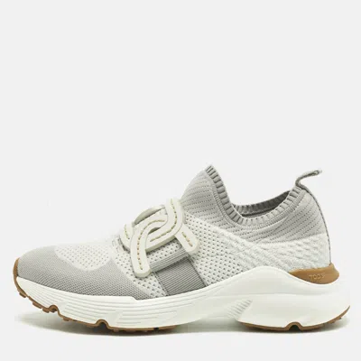 Tod's Grey/white Knit Fabric Kate Slip On Sneakers In Gray