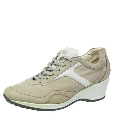 Tod's Grey/white Leather And Suede Low Top Sneakers In Neutral