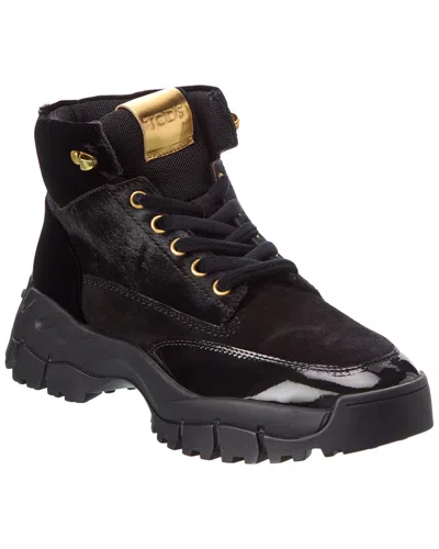 Tod's Haircalf & Patent High-top Sneaker In Black