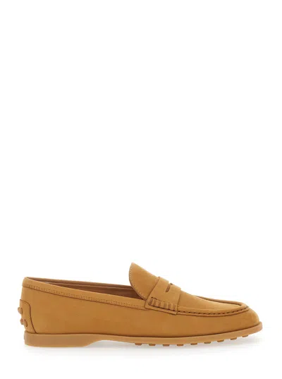 Tod's Half Horsebit Suede Calf Leather Loafer In Orange