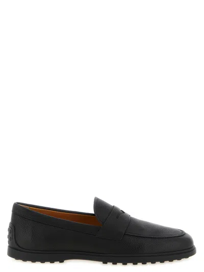 Tod's Hammered Calf Leather Loafer In Black