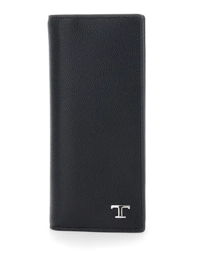 Tod's Hammered Calf Leather Wallet In Black