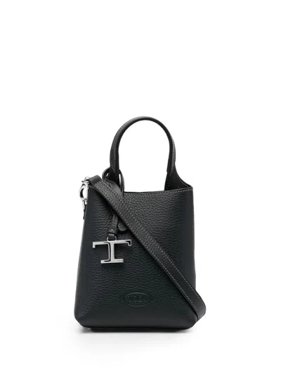Tod's Hammered Leather Micro Bags In Black
