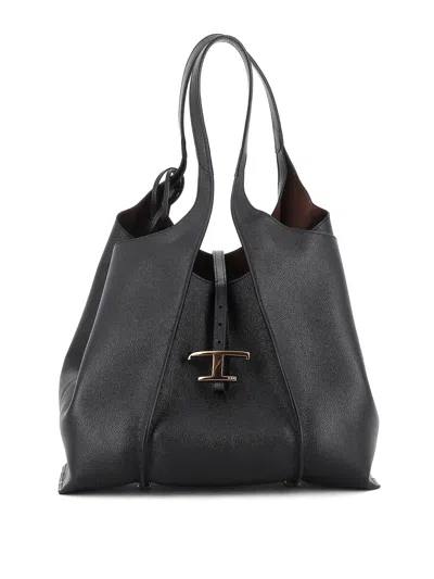 Tod's Hammered Leather Tote In Black