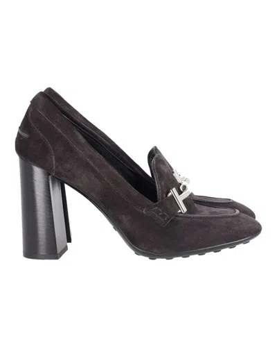 Tod's Heeled Loafers In Black Suede
