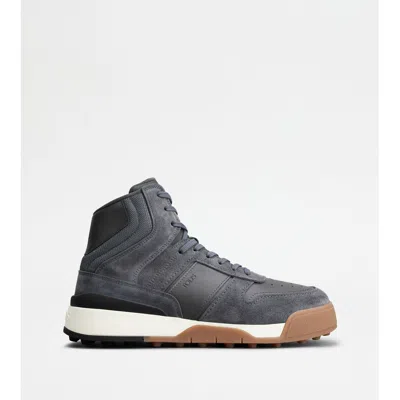 Tod's Hi-top Sneakers In Suede And Smooth Leather In Gray