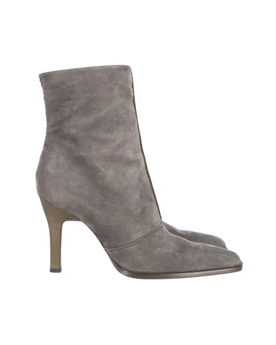 Tod's High Heeled Ankle Boots In Moss Green Suede