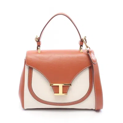 Pre-owned Tod's Ivory Canvas Leather Handbag () In Multi