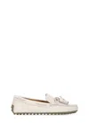 Tod's White Lime Calfskin Driving Loafer With Low Heel In Neutrals