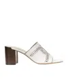 Tod's Perforated Block Heel Sandals In White