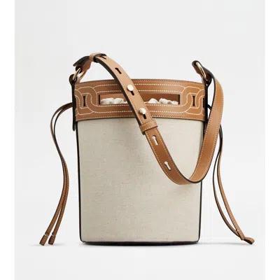 Tod's Kate Bucket Bag In Leather And Canvas Small