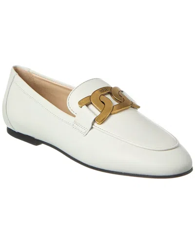 Tod's Kate Embellished Leather Loafers In White