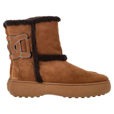 Tod's Kate Shearling Boots In Brown Suede