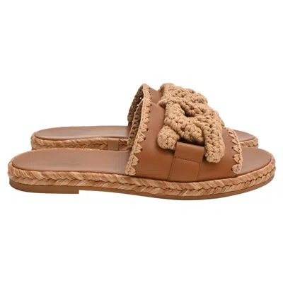 Tod's Kate Slides In Brown Leather In Animal Print
