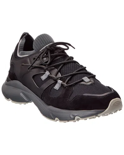 Tod's Knit & Leather Sneaker In Black