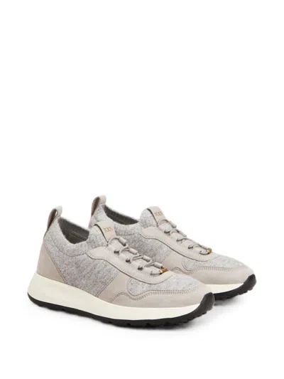 Tod's Knit And Suede Sneaker In Grey