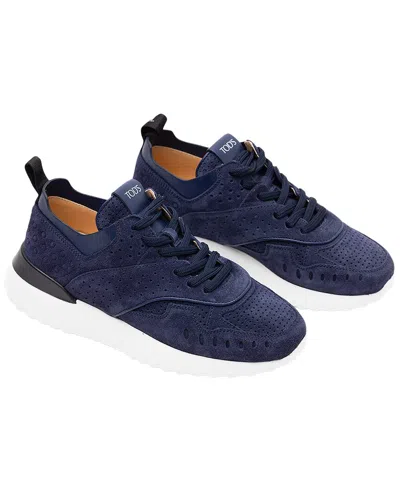 Tod's Lace Up Leather Sneaker In Blue