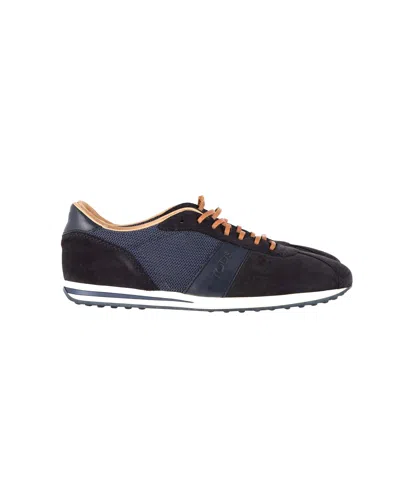 Tod's Lace-up Low Top Sneakers In Navy Blue Suede In Black