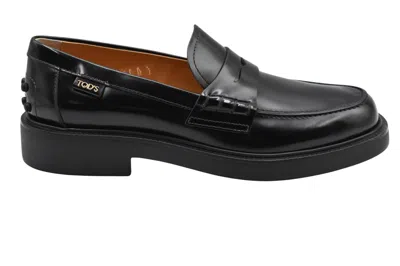 TOD'S TOD'S LACED BLACK FLAT SHOES WITH DESIGN