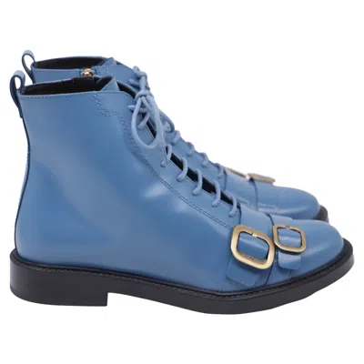 Pre-owned Tod's Lace-up Ankle Boots In Blue Leather