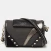 TOD'S TOD'S LEATHER AND CANVAS STUDDED FLAP SHOULDER BAG