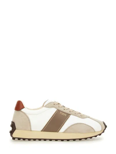 Tod's Leather And Fabric Sneaker In Sand