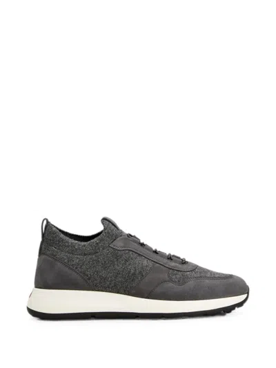 Tod's Leather Knit Sneakers Suede Fabric Rubber Sole In Gray