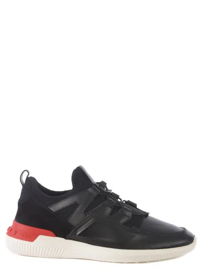 Tod's Leather And Nylon Sneakers In Nero