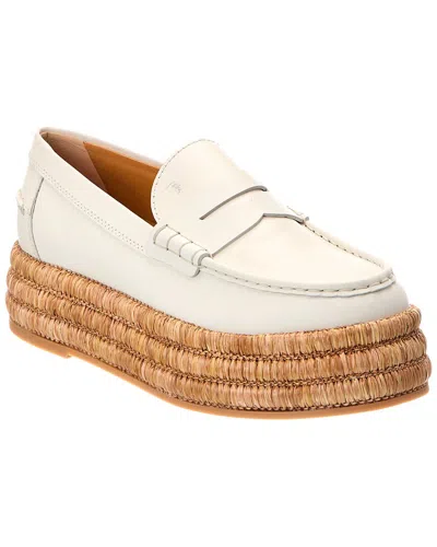 Tod's Leather & Raffia Espadrille In White