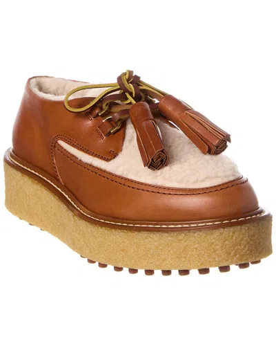 TOD'S TOD’S LEATHER & SHEARLING PLATFORM LOAFER