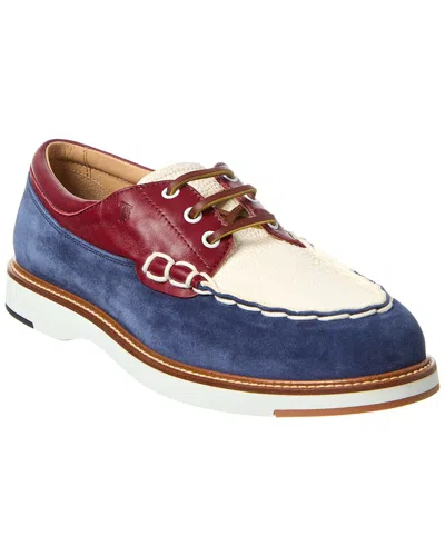 Tod's Leather & Suede Boat Shoe In Blue