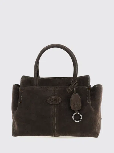 Tod's Leather And Suede Handbag With Double Handle And Logo Charm In Brown