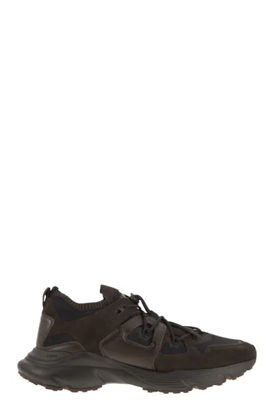 Tod's Leather And Technical Fabric Sneakers In Brown