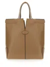 Tod's Structured Brown Calfskin Shoulder Bag In Grey