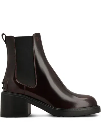 Tod's Leather Block-heel Chelsea Boot In Burgundy