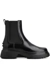 Tod's Black Leather Ankle Boots With Elastic Panels In Black