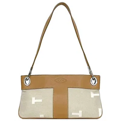 Pre-owned Tod's Leather Canvas Pouch () In Sand